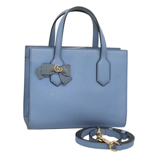 Gucci Gg Ribbon Tote Leather Blue Leather Shoulder Bag Bag ( )