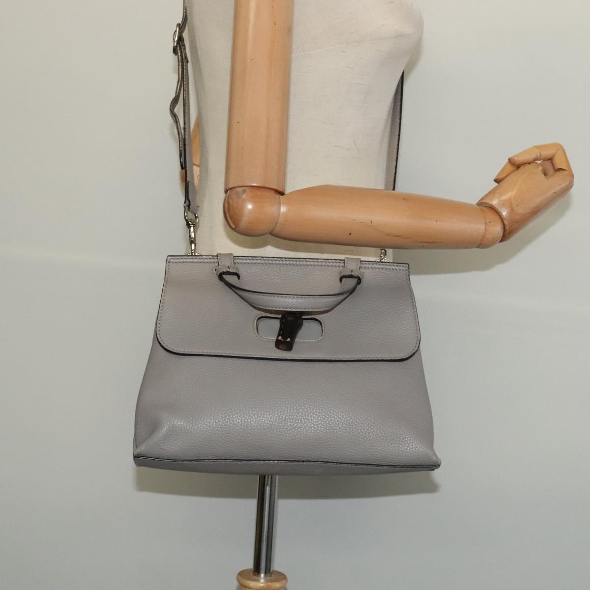 Gucci Bamboo Daily Top Handle Bag Leather Gray Leather Bag ( )