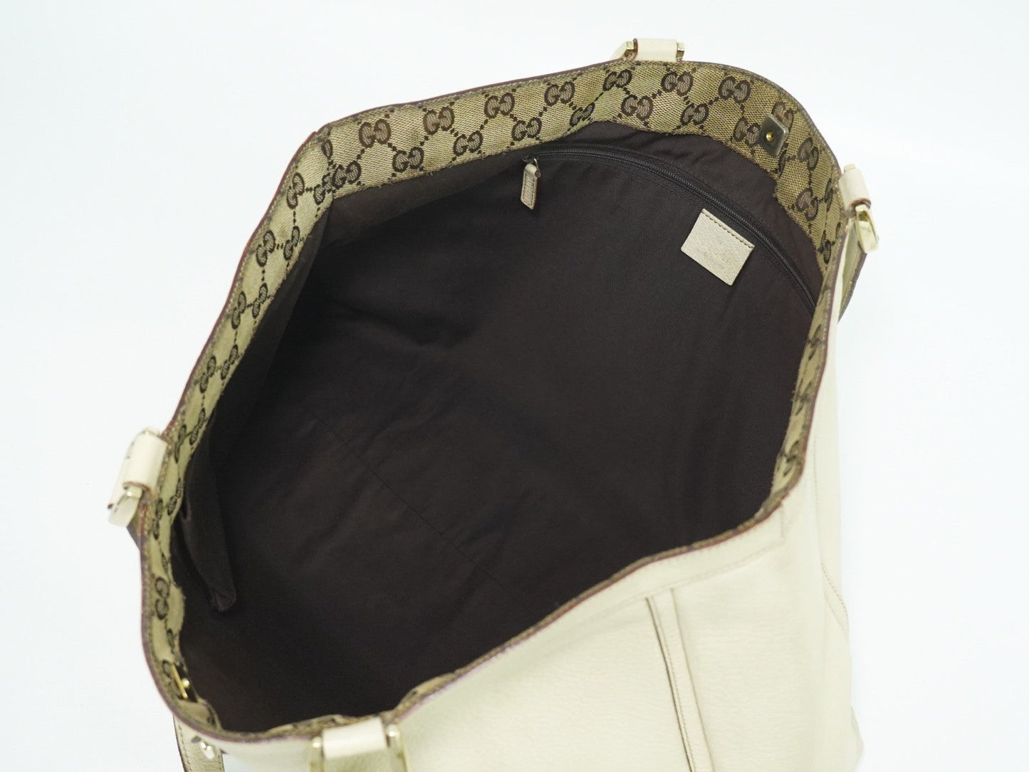 Gucci Abbey Leather With Gold Hardware Ecru Leather Tote Bag Bag ( )