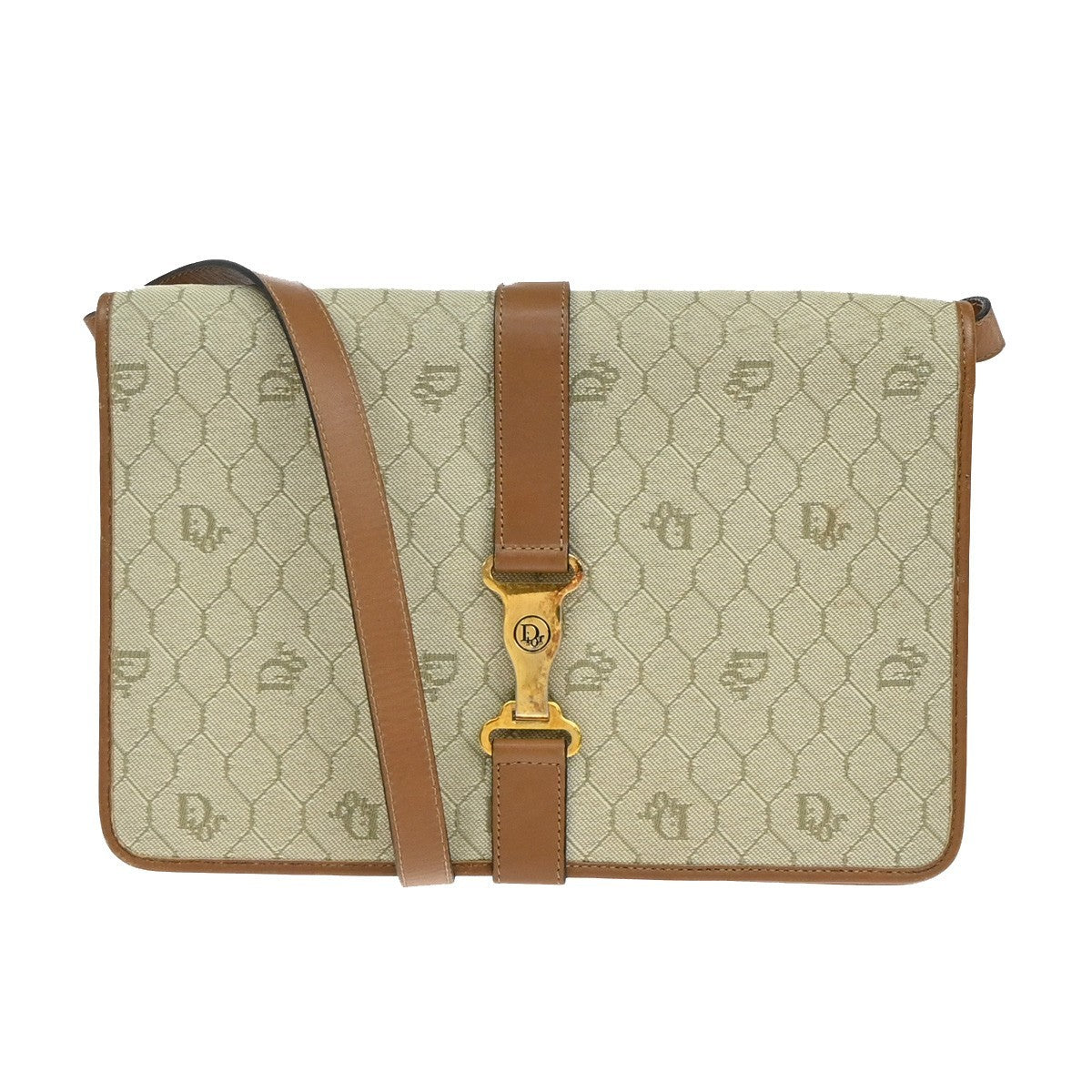 Christian Dior   Honeycomb Handbag Canvas Leather Beige Canvas Shoulder Bag Bag ()