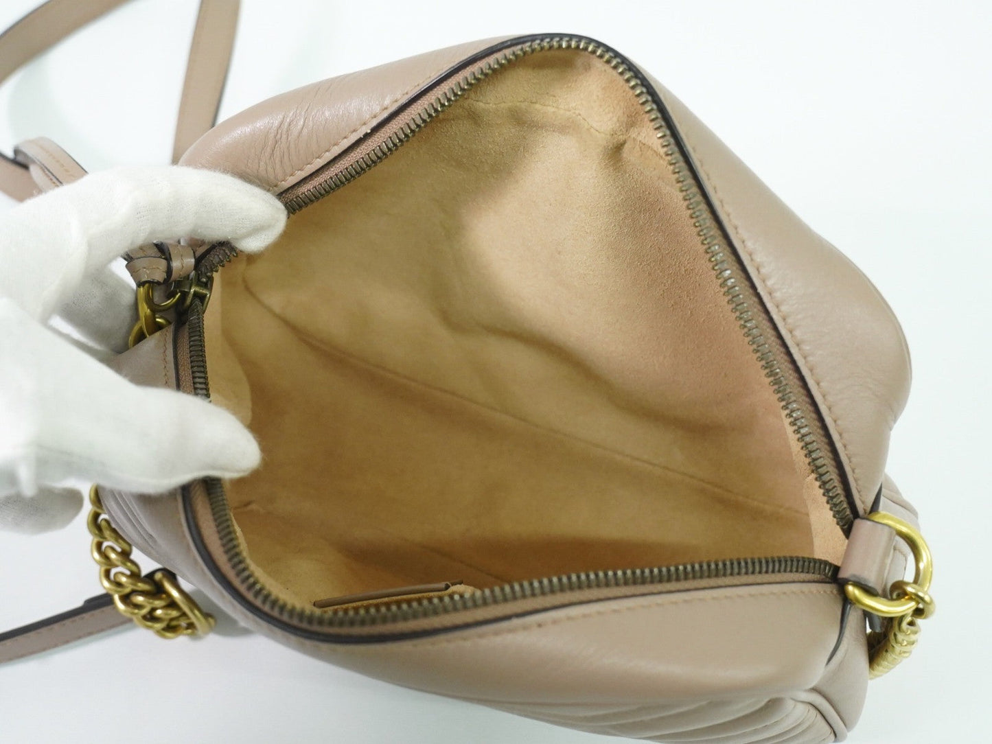 Gucci Gg Marmont Shoulder Bag Matelasse Leather Beige Leather Shoulder Bag Bag ( )