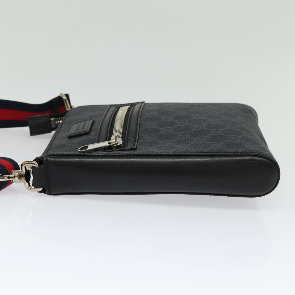 Gucci Web Strap Front Zip Messenger Bag Gg Coated Canvas Black Canvas Bag ( )