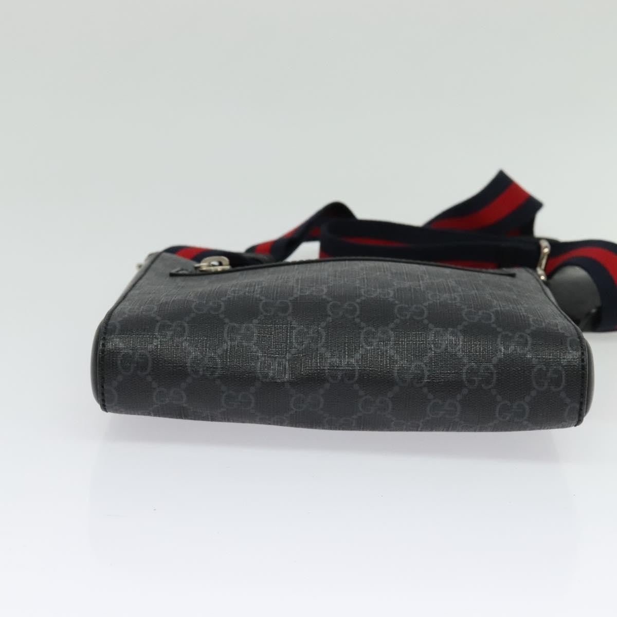 Gucci Web Strap Front Zip Messenger Bag Gg Coated Canvas Black Canvas Bag ( )