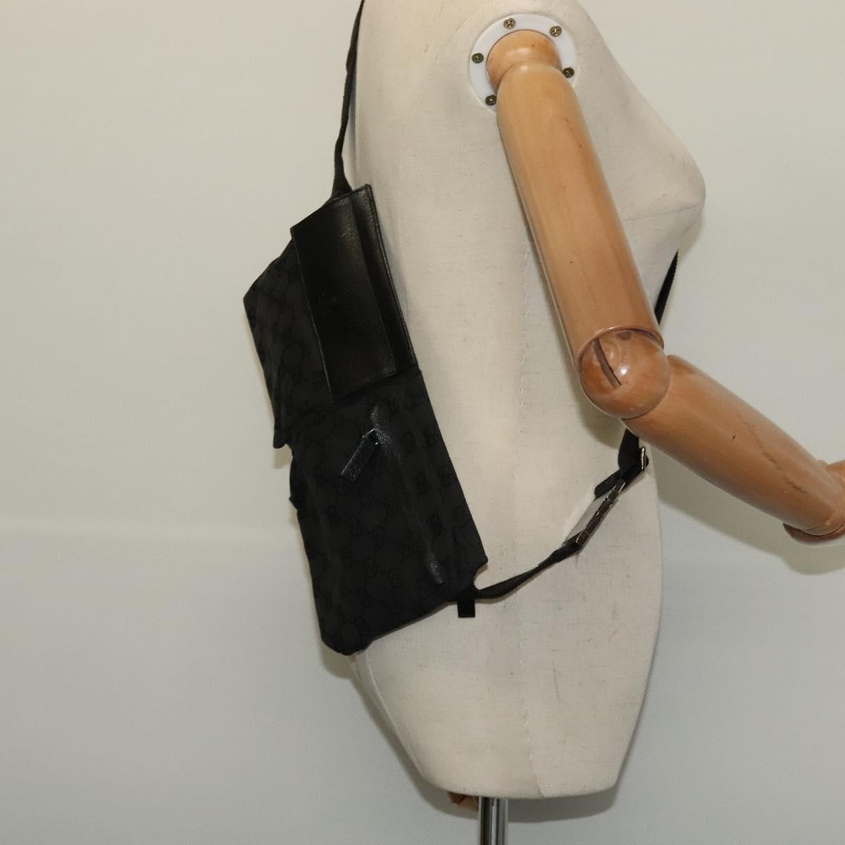 Gucci   Double Belt Bag Gg Canvas With Leather Black Canvas Bag ( )