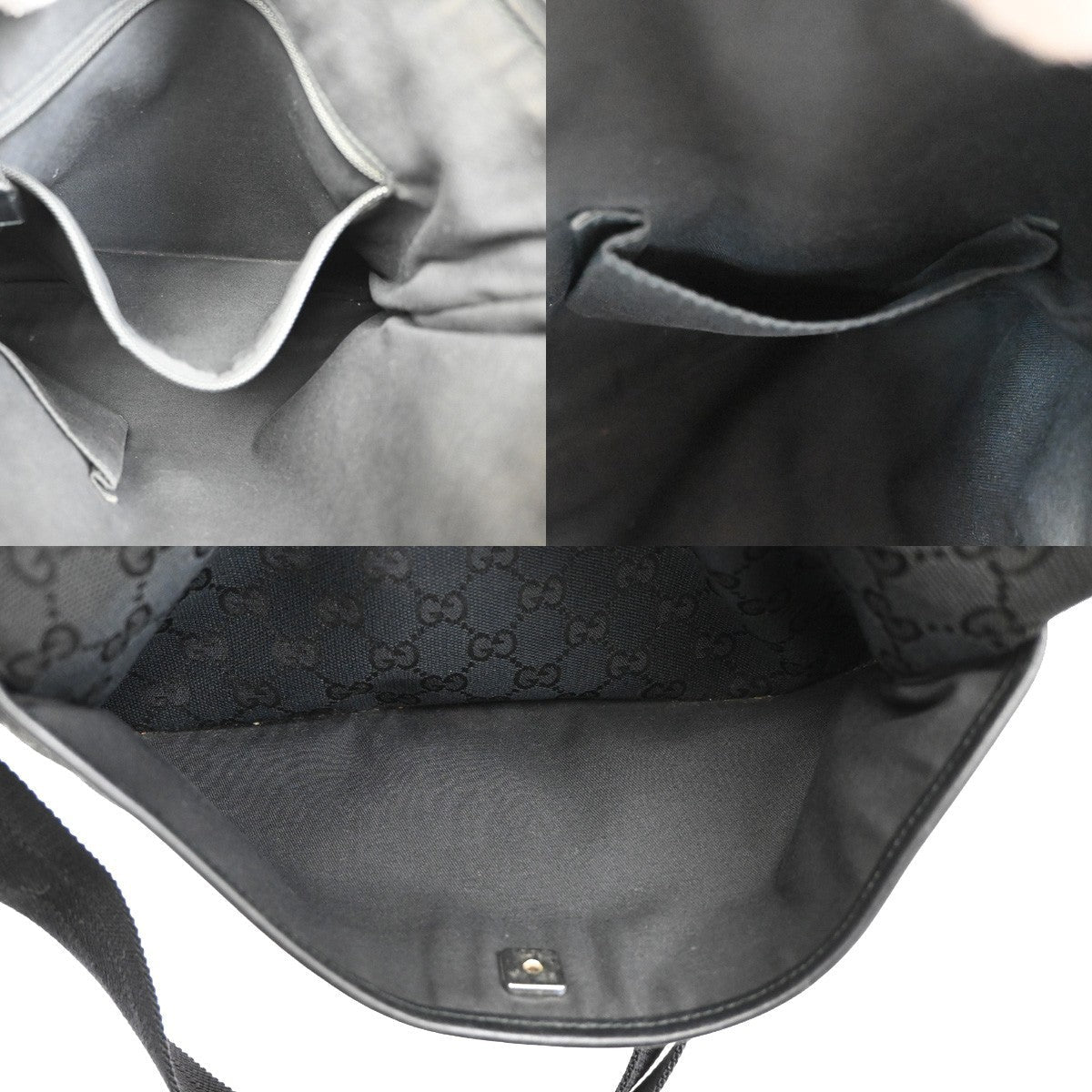 Gucci Zip Messenger Bag Gg Canvas With Perforated Leather Black Canvas Shoulder Bag Bag ( )