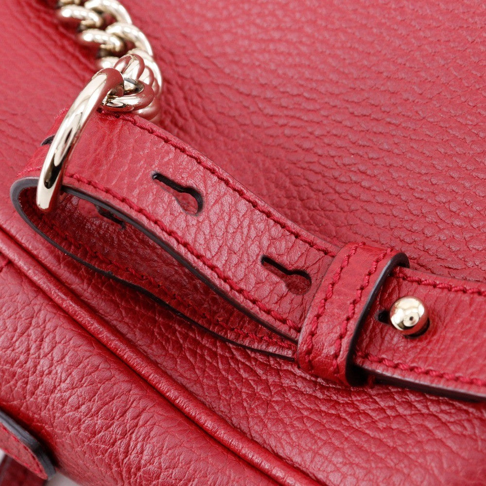 Gucci Soho Chain Backpack Leather Red Leather Backpack Bag ( )