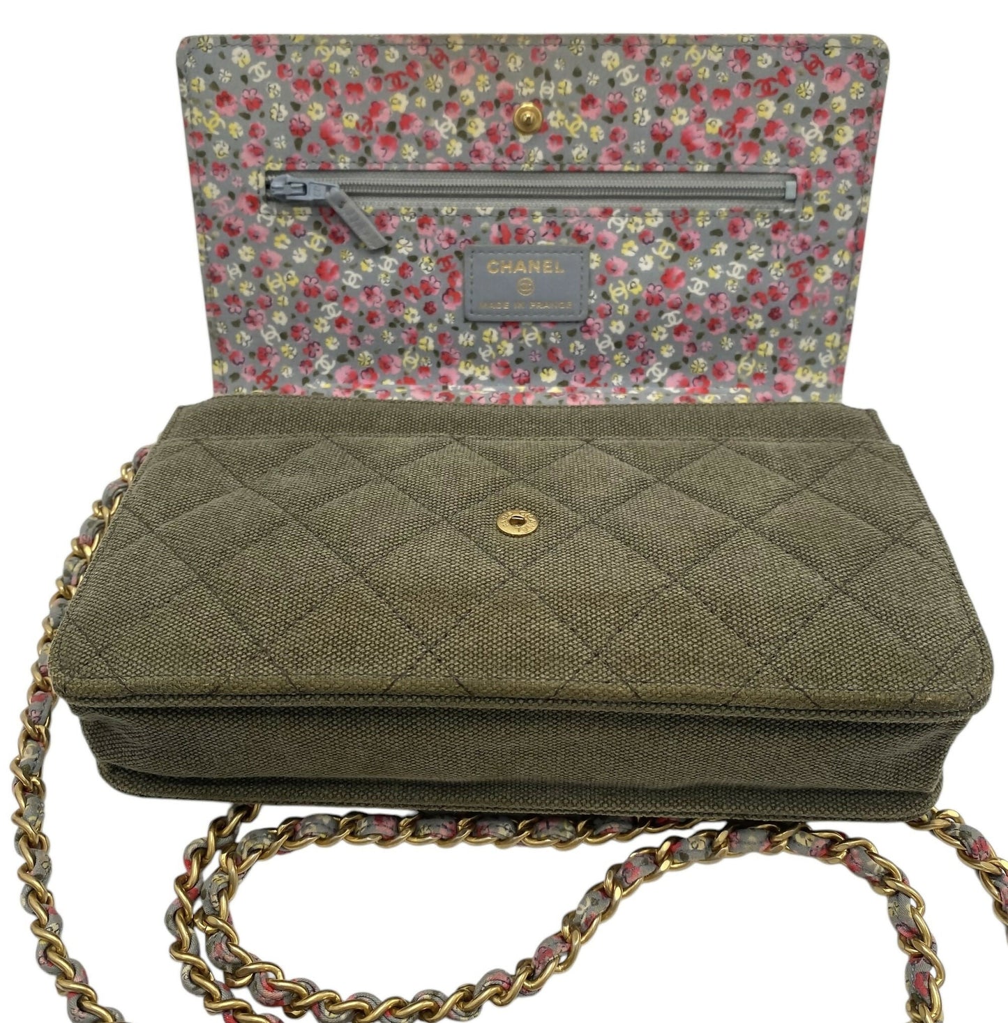 Chanel 17C Paris-Cuba Charms Military Green Canvas WOC Clutch Wallet on Chain