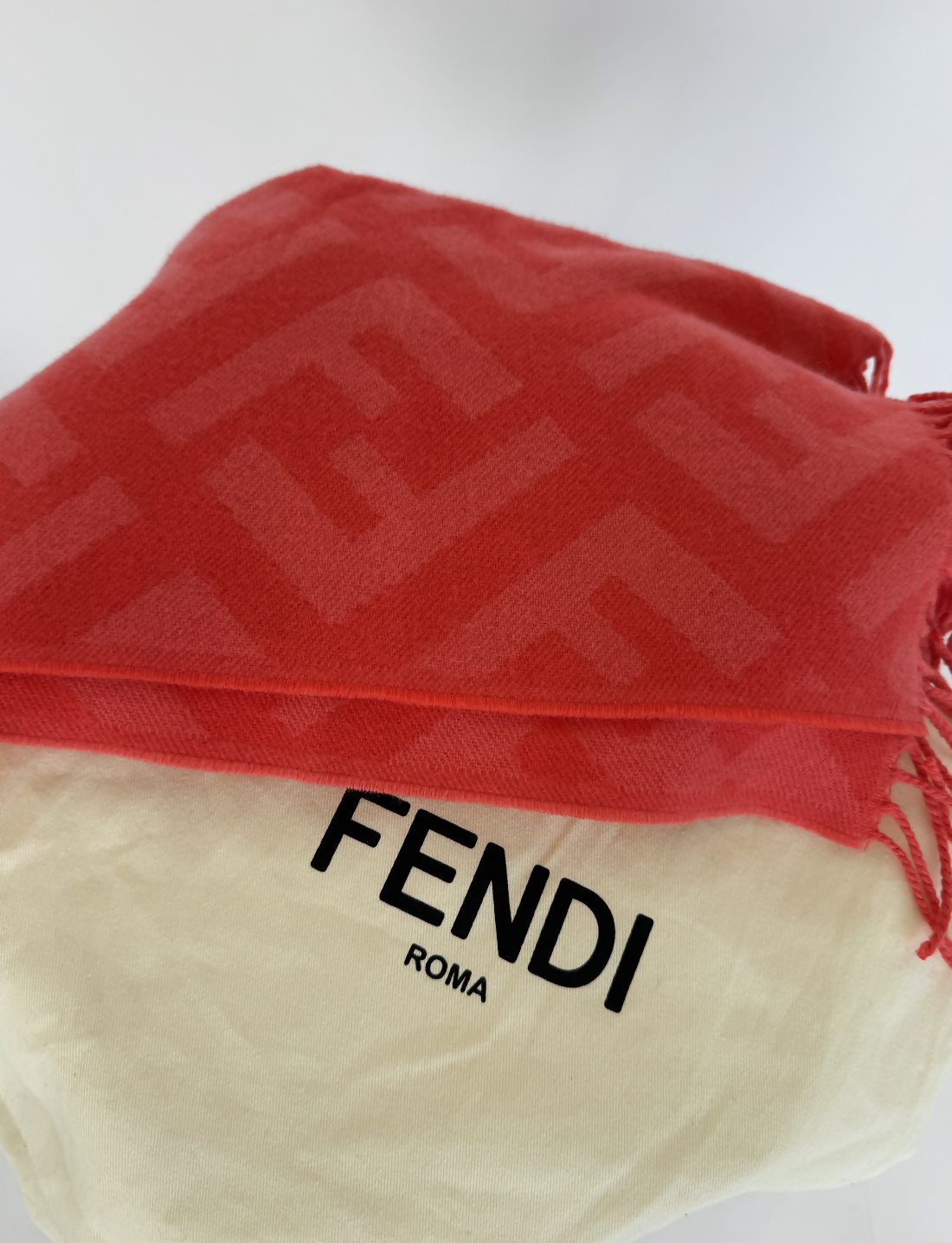 Fendi FF Print Tulip Woven Cashmere Fringe Scarf