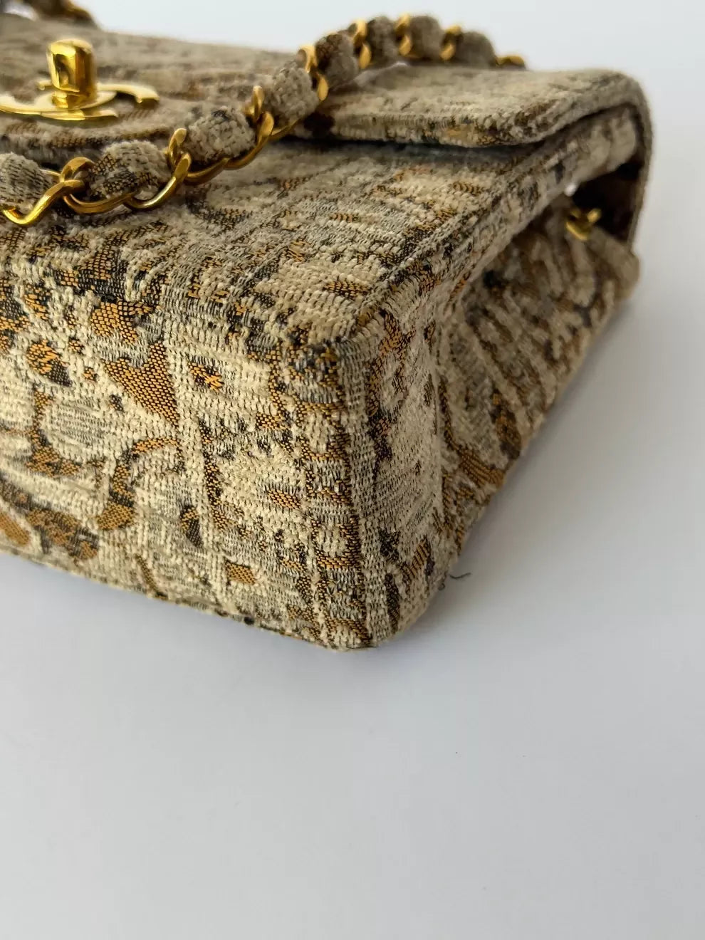 Chanel  1991 Bronze Metallic Brocade Mini Square Flap Bag