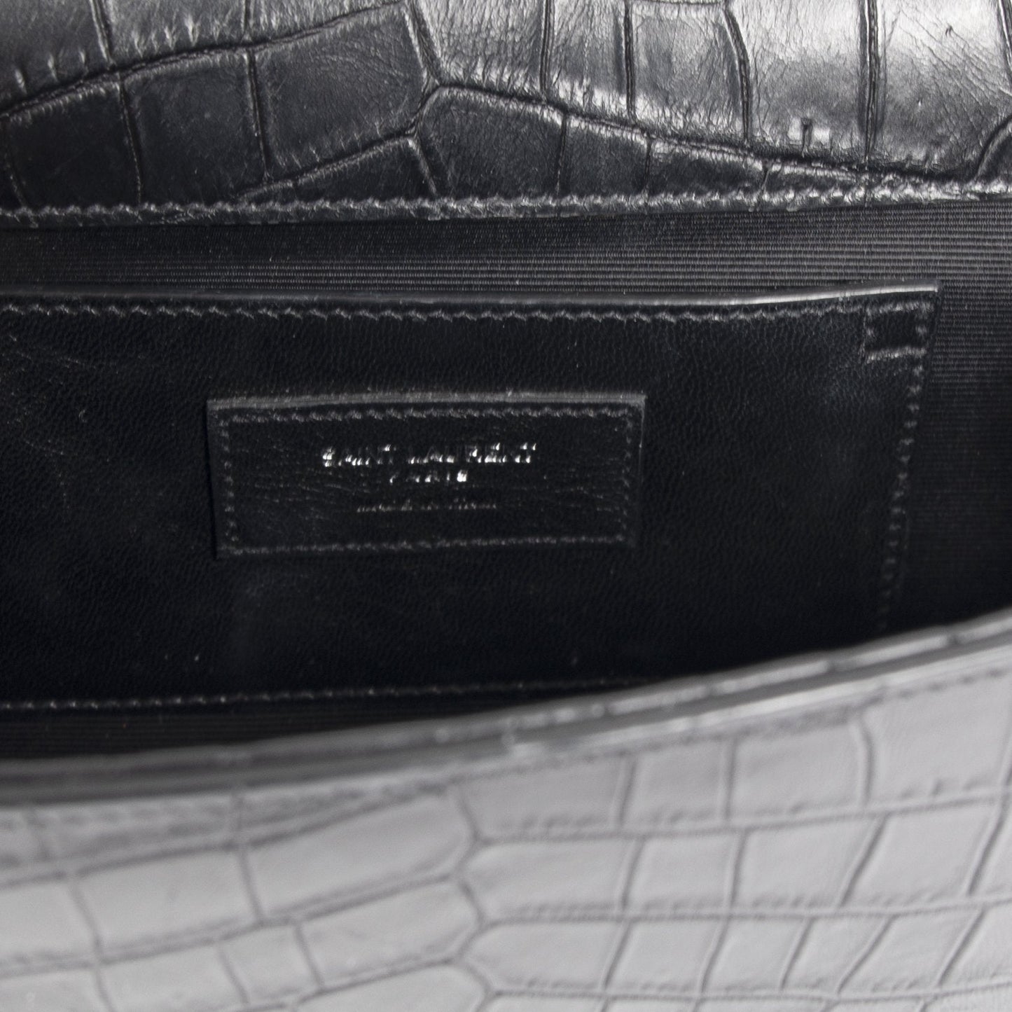 Saint Laurent Black Medium Croc Embossed Classic Kate Double Handle Satchel