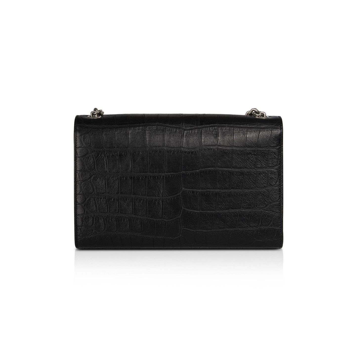 Saint Laurent Black Medium Croc Embossed Classic Kate Double Handle Satchel