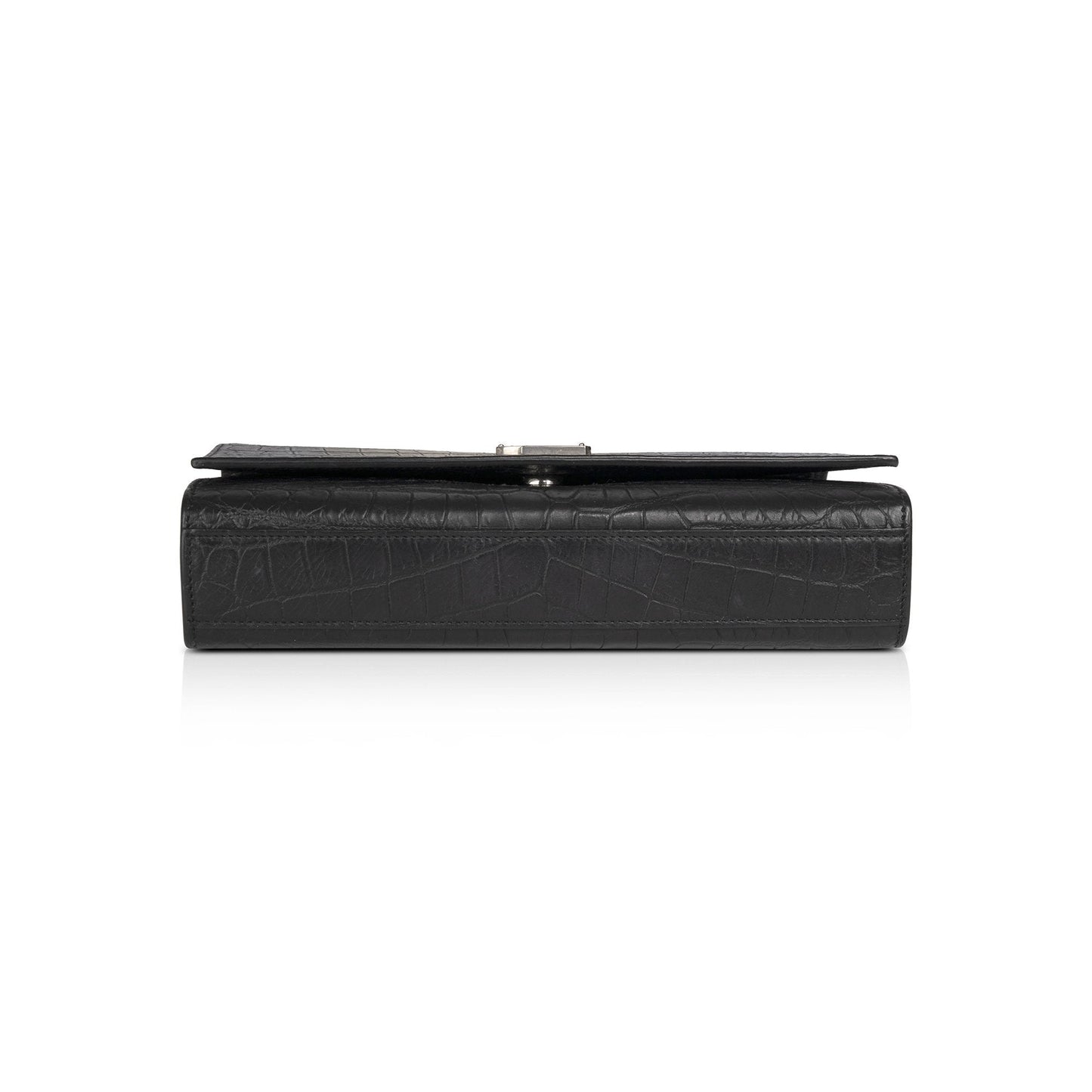 Saint Laurent Black Medium Croc Embossed Classic Kate Double Handle Satchel