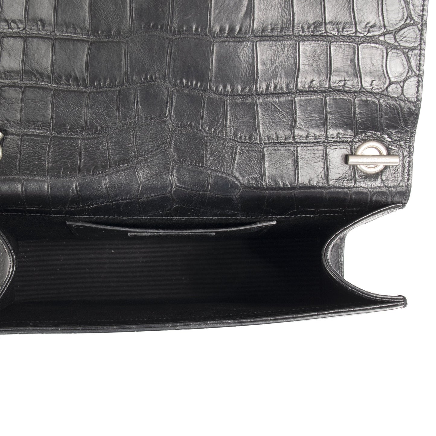 Saint Laurent Black Medium Croc Embossed Classic Kate Double Handle Satchel