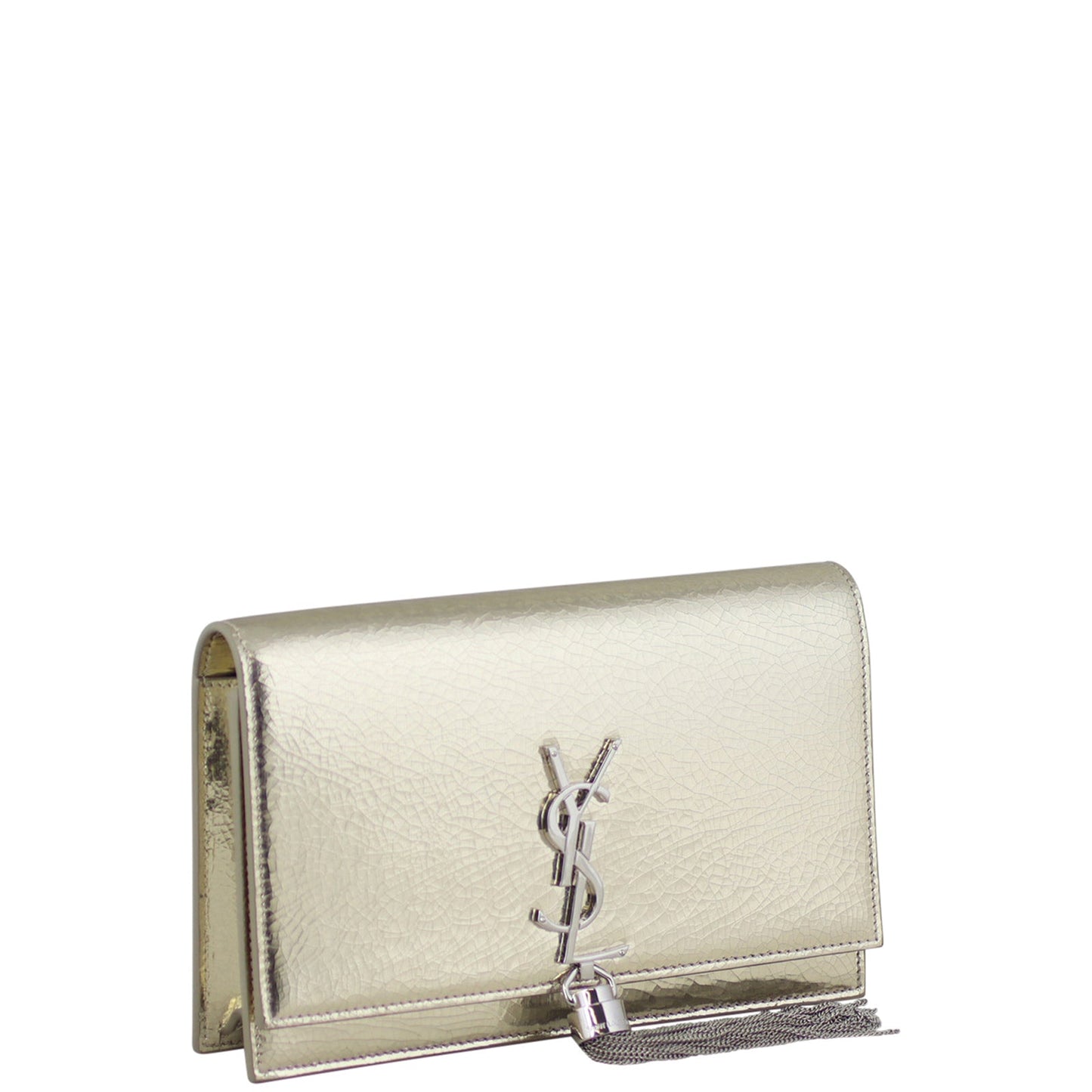 Saint Laurent Kate Metallic Crackled Leather Chain Wallet