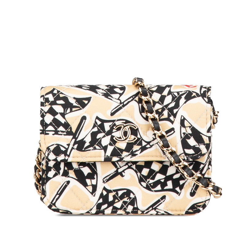Chanel Matelasse Coco Mark Checker Flag Motif Canvas Leather Mini Shoulder Bag Classic Flap