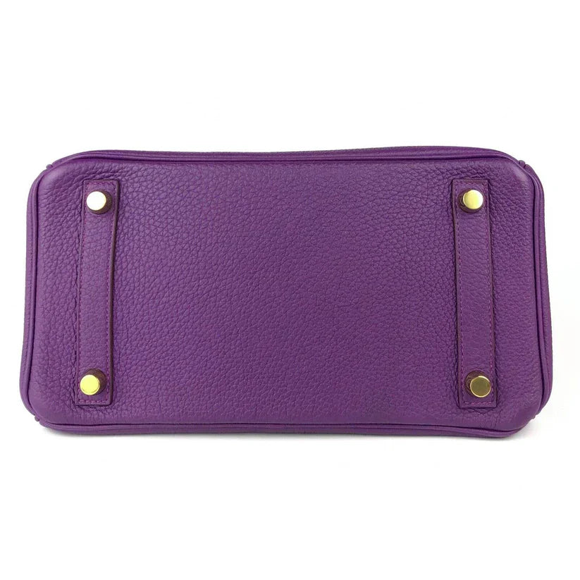 Hermes Birkin 25 Leather Gold Hardware Handbag Bag for Women (Purple Matt)