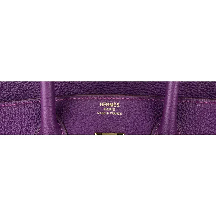 Hermes Birkin 25 Leather Gold Hardware Handbag Bag for Women (Purple Matt)