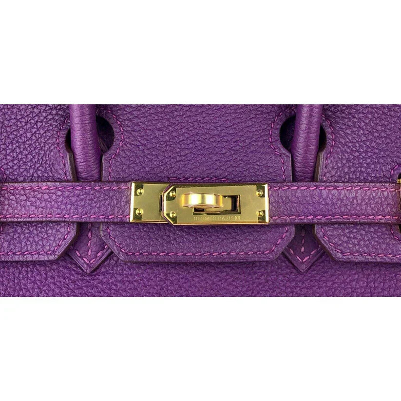 Hermes Birkin 25 Leather Gold Hardware Handbag Bag for Women (Purple Matt)