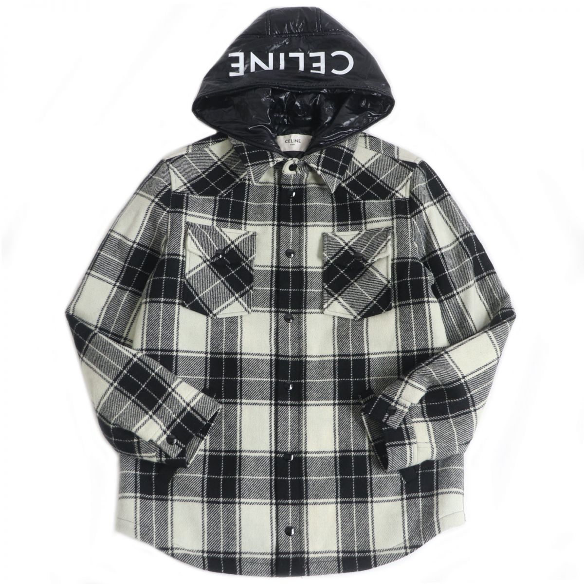 CELINE Blouson Main: 100% wool, Lining: 100% nylon, Part: 100% nylon, Filling: 100% polyester White x black mens 44