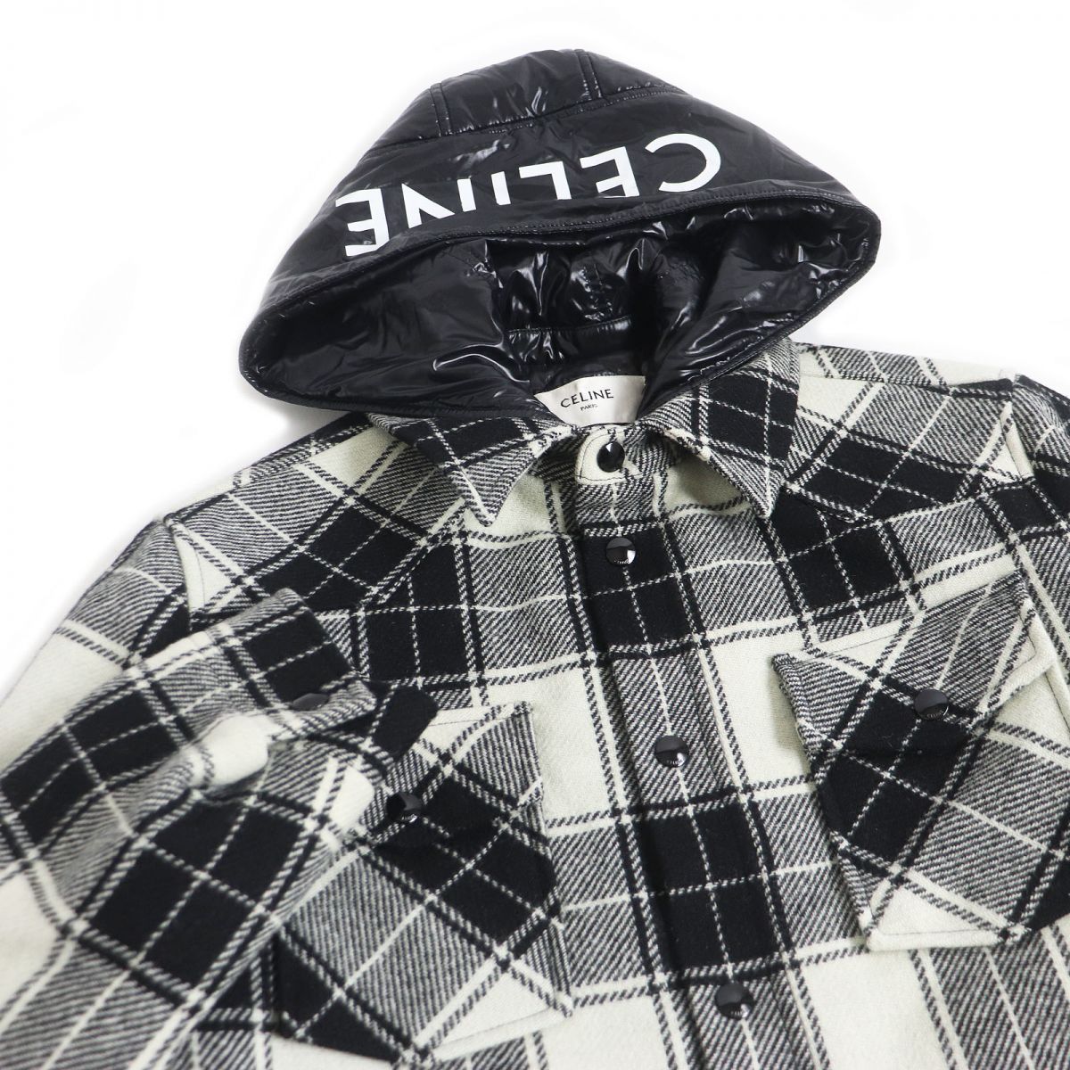 CELINE Blouson Main: 100% wool, Lining: 100% nylon, Part: 100% nylon, Filling: 100% polyester White x black mens 44