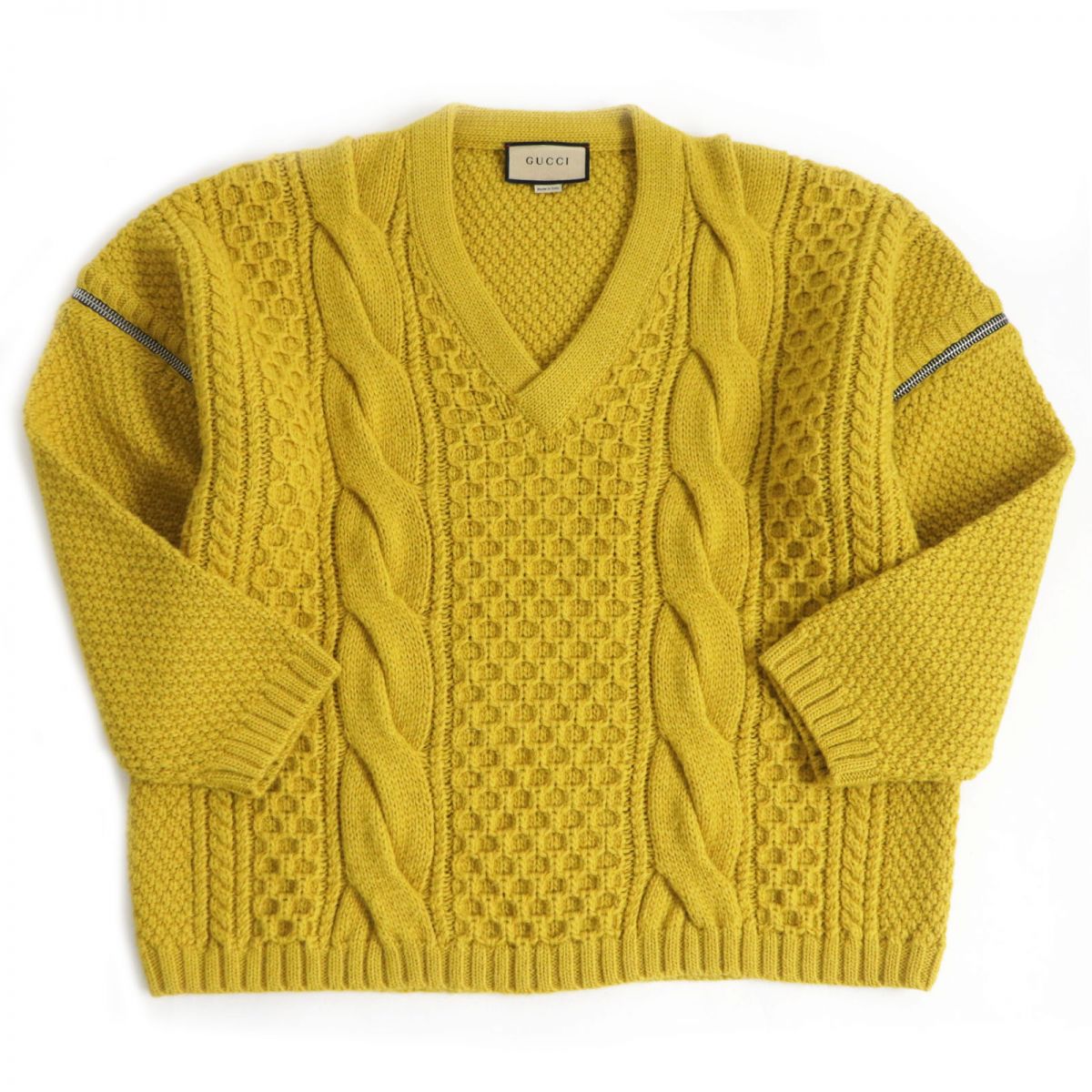 GUCCI knit Main: 100% wool, Part: 98% wool, Part: 1% polyurethane, Part: 1% nylon, Part: 100% polyester mustard mens XL