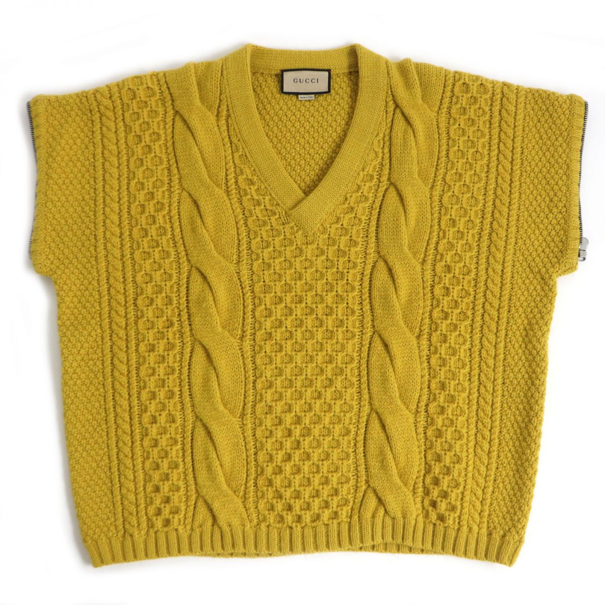 GUCCI knit Main: 100% wool, Part: 98% wool, Part: 1% polyurethane, Part: 1% nylon, Part: 100% polyester mustard mens XL