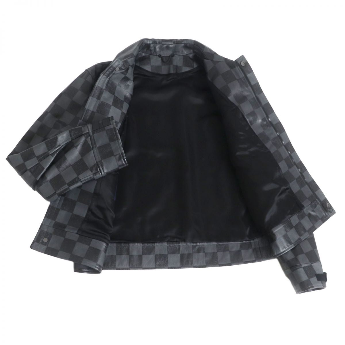 LOUIS VUITTON leather jacket Outer: 100% cowhide, Lining: 77% cupra, Lining: 23% cotton Gray x black mens 48