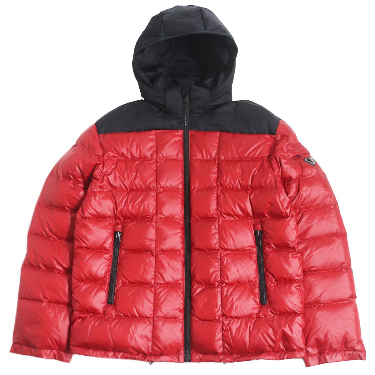 PRADA Down jacket Outer: 100% polyamide (nylon), Lining: 100% polyamide (nylon), Part: 100% polyester, Filling: 90% down, Filling: 10% feather Red x black mens S