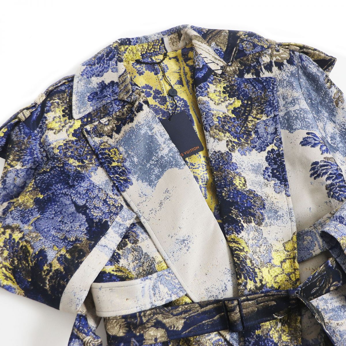 LOUIS VUITTON trench coat Outer: 52% polyester, Outer: 48% cotton, Lining: 72% cupra, Lining: 28% cotton Navy type multicolor mens 50