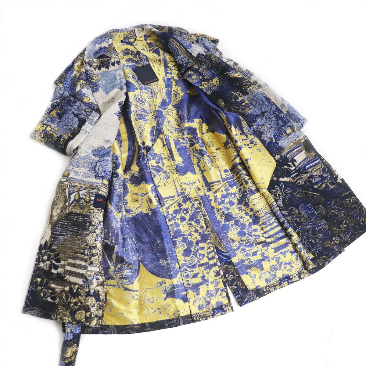 LOUIS VUITTON trench coat Outer: 52% polyester, Outer: 48% cotton, Lining: 72% cupra, Lining: 28% cotton Navy type multicolor mens 50