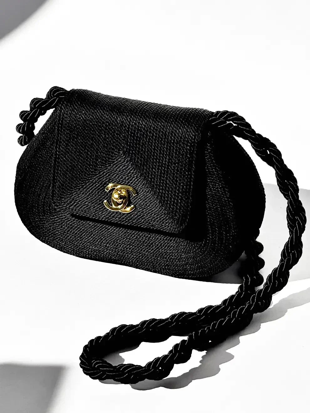Chanel  1997 Limited Edition Black Cord CC Turn Clasp Bag