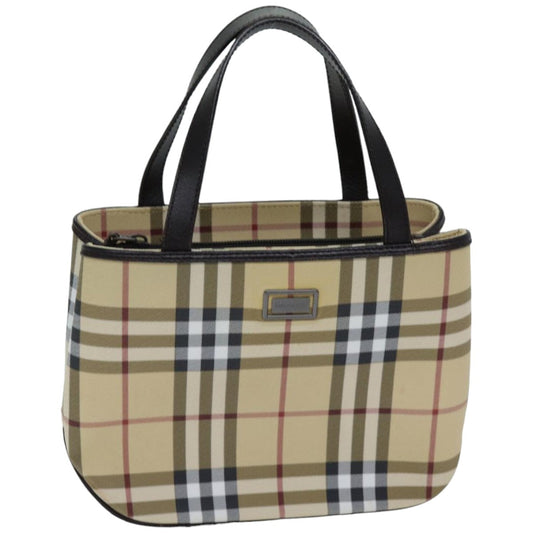 Luxury Burberry Nova Check Hand Bag Coated Canvas Beige Auth tb1099
