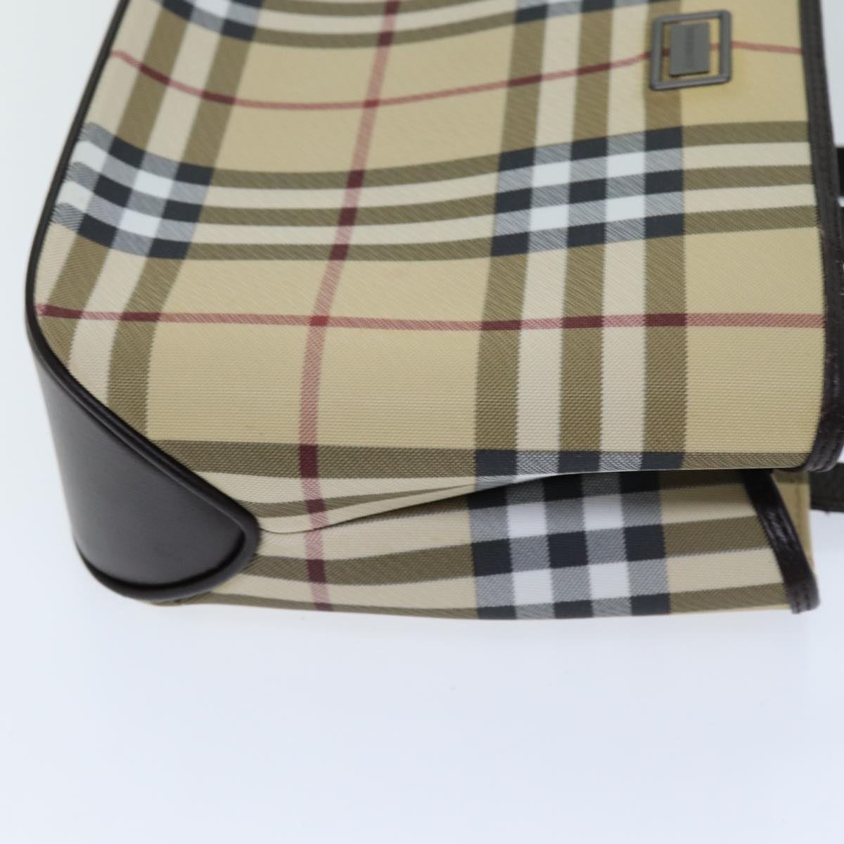 Luxury Burberry Nova Check Hand Bag Coated Canvas Beige Auth tb1099