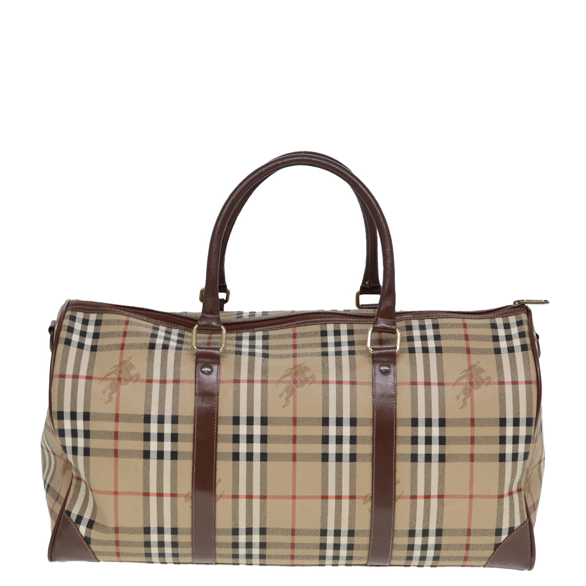 Luxury BurberrySs Nova Check Boston Bag PVC Leather Beige Auth tb1105