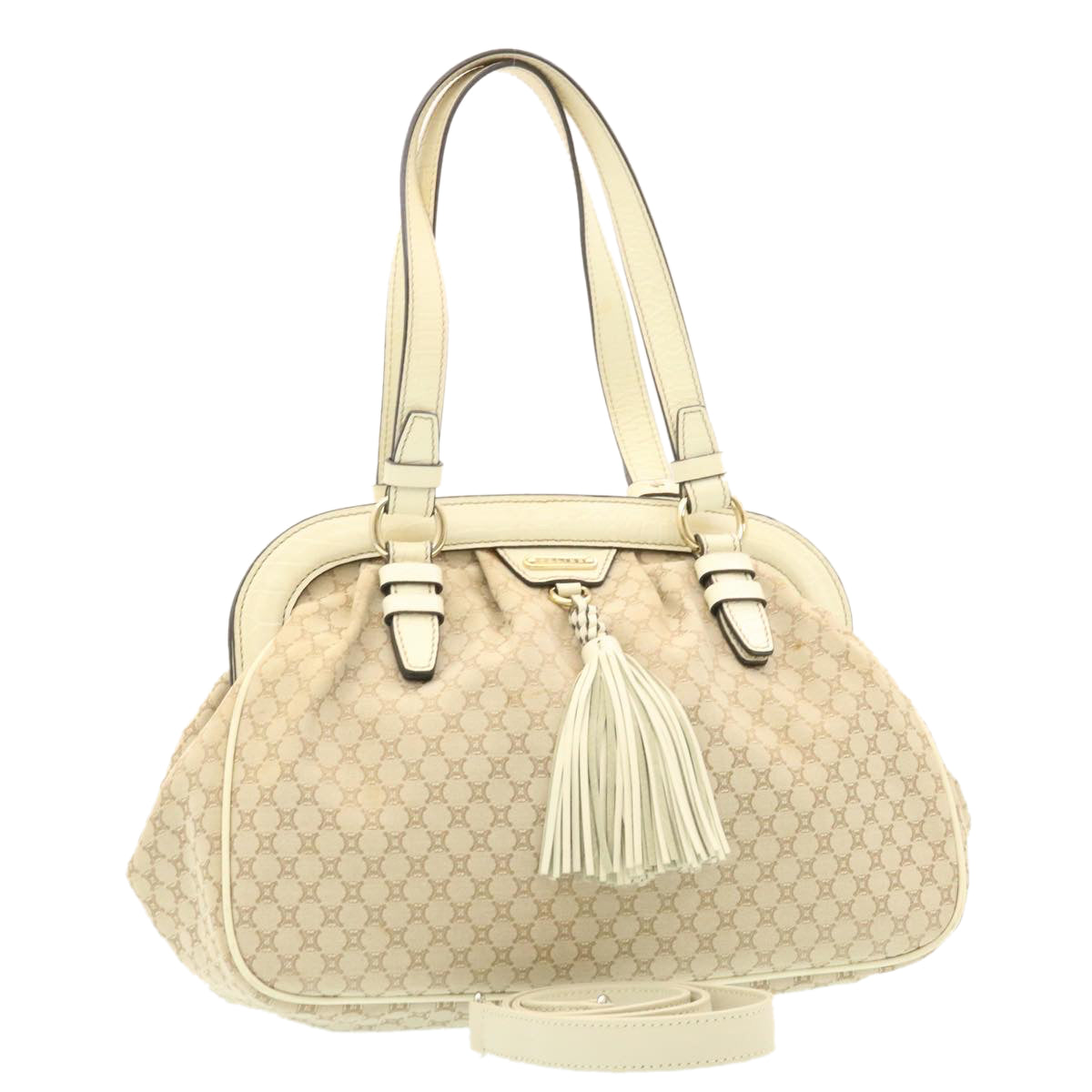 Luxury CELINE Macadam Canvas 2way Shoulder Bag Hand Bag Beige  th2019
