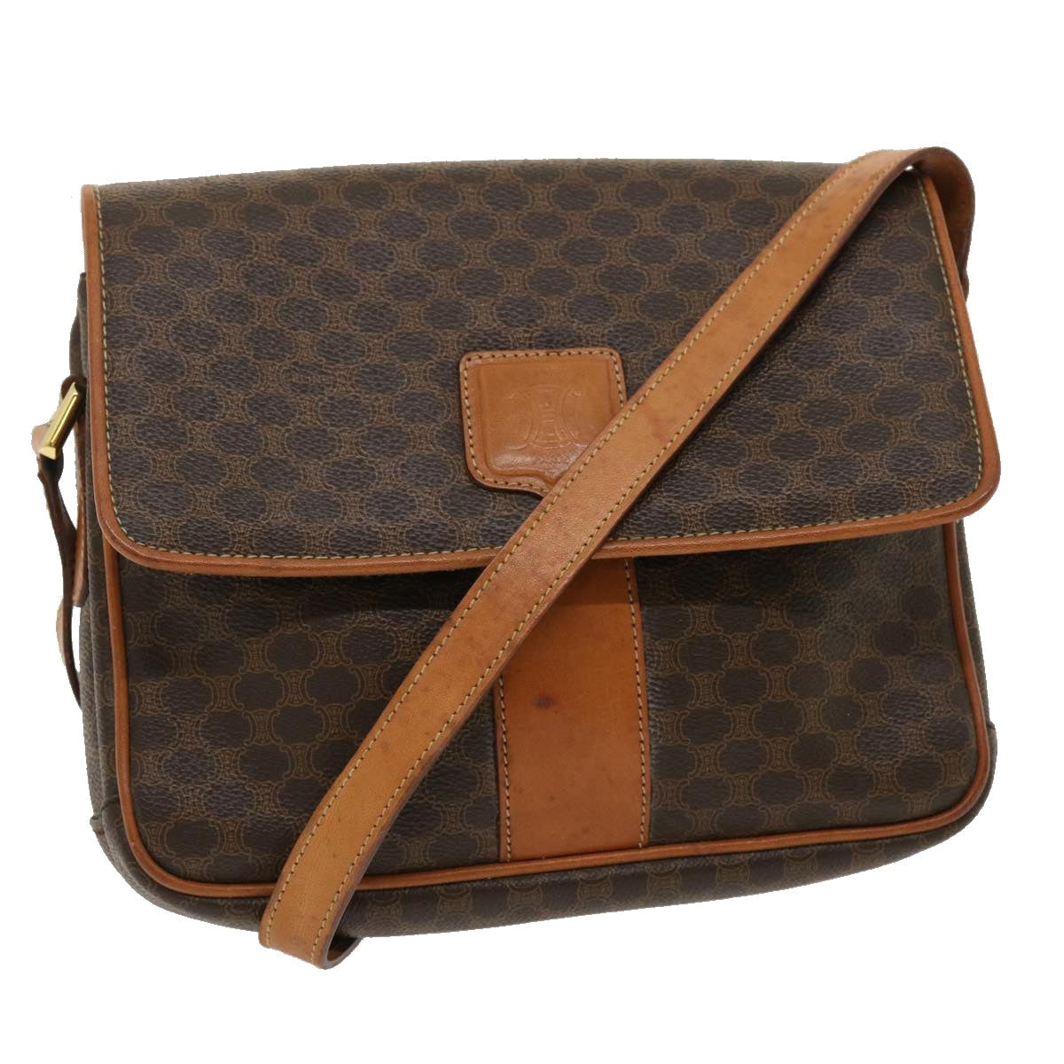 Luxury CELINE Macadam Canvas Shoulder Bag PVC Leather Brown  th2544