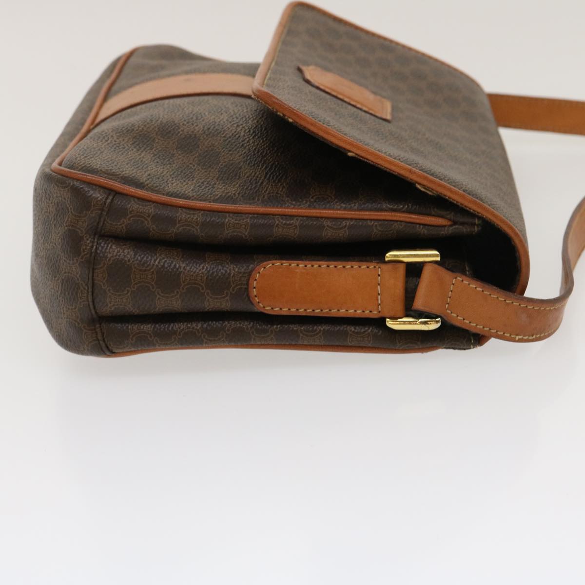 Luxury CELINE Macadam Canvas Shoulder Bag PVC Leather Brown  th2544