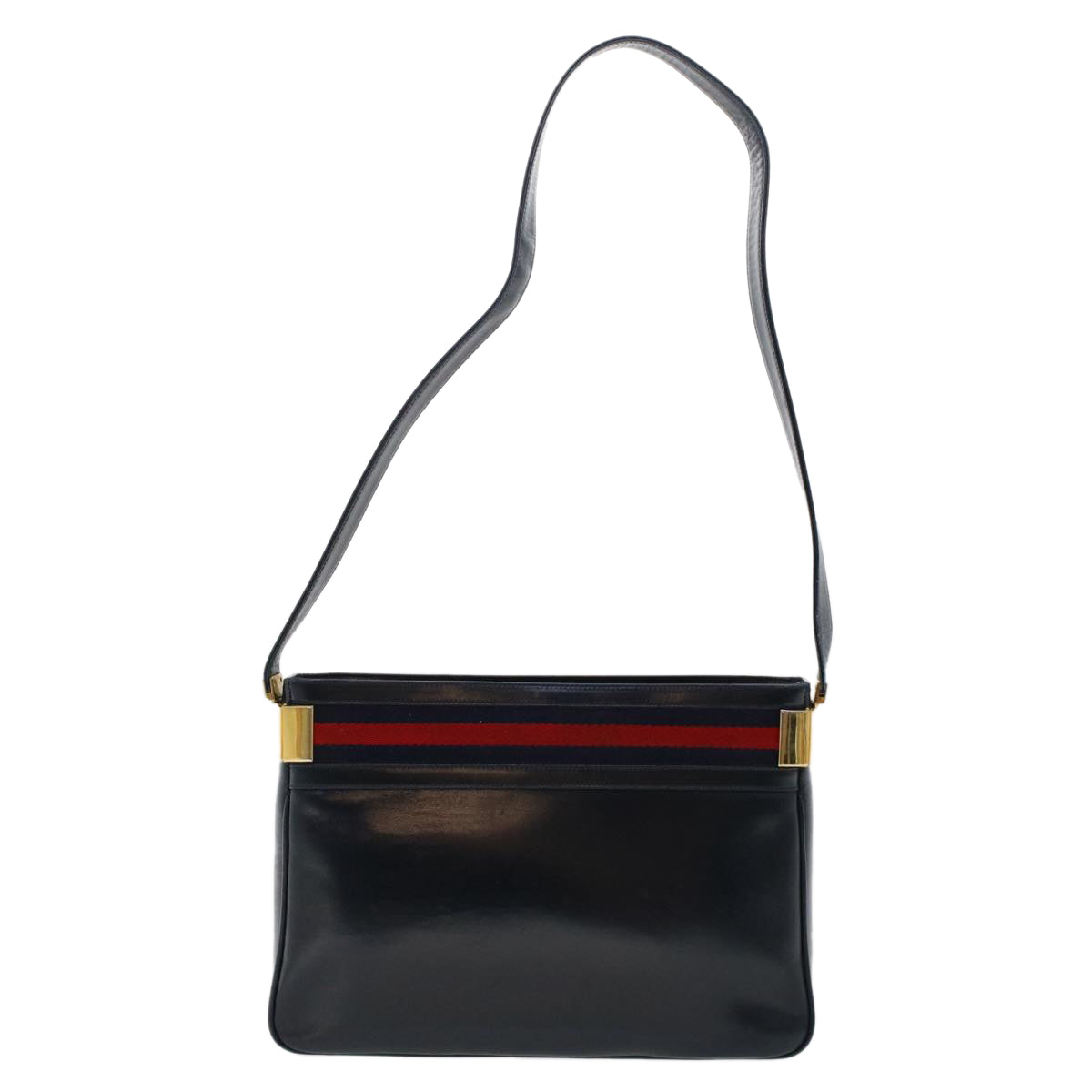 GUCCI Sherry Line Shoulder Bag Leather Navy Red  th3837