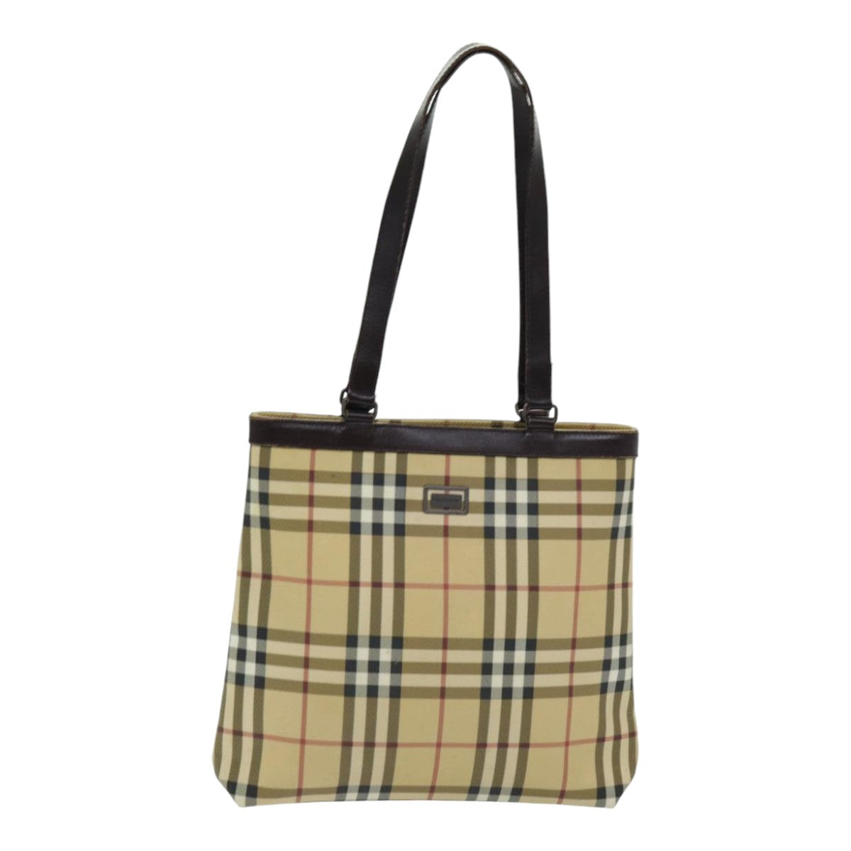 Luxury Burberry Nova Check Tote Bag PVC Leather Beige Auth th5205