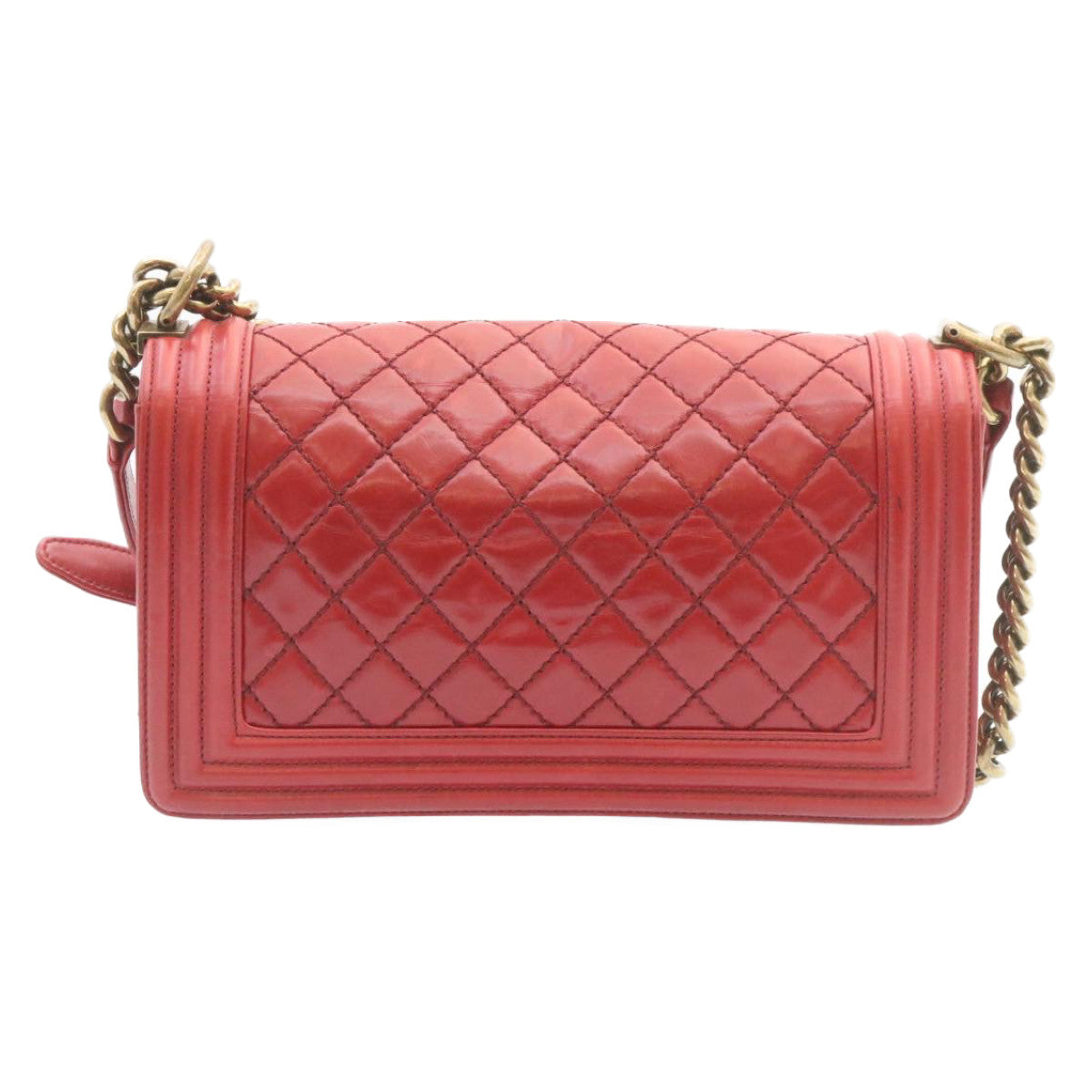 CHANEL Boy  Matelasse Chain Flap Shoulder Bag Leather Red CC Auth knn010