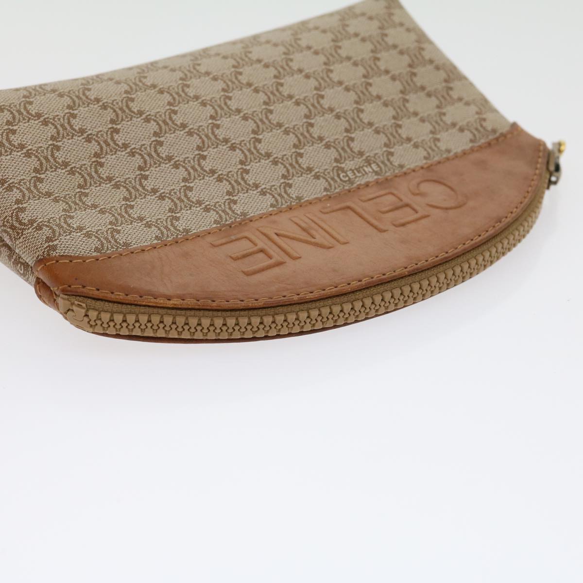 Luxury CELINE Macadam Canvas Pouch PVC Leather Beige  30369