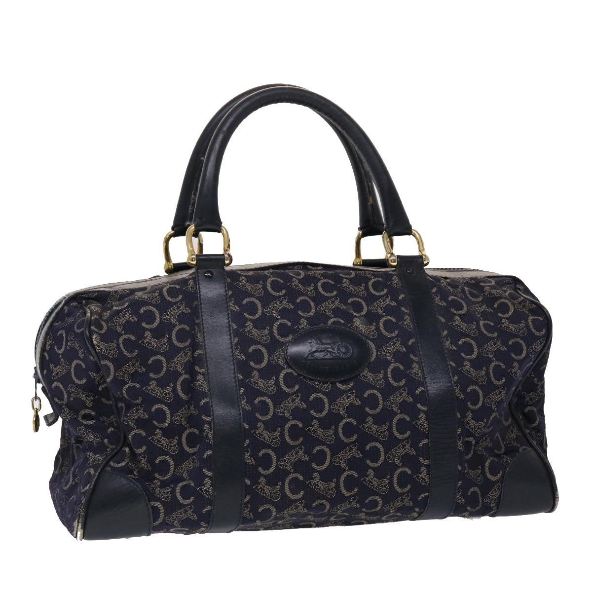 Luxury CELINE Boston Bag Canvas Leather Navy  ar8356
