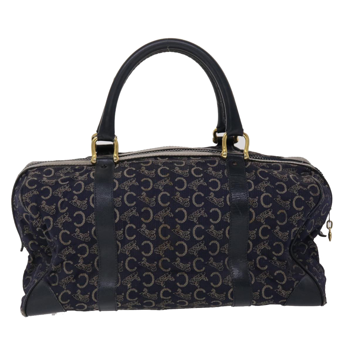 Luxury CELINE Boston Bag Canvas Leather Navy  ar8356