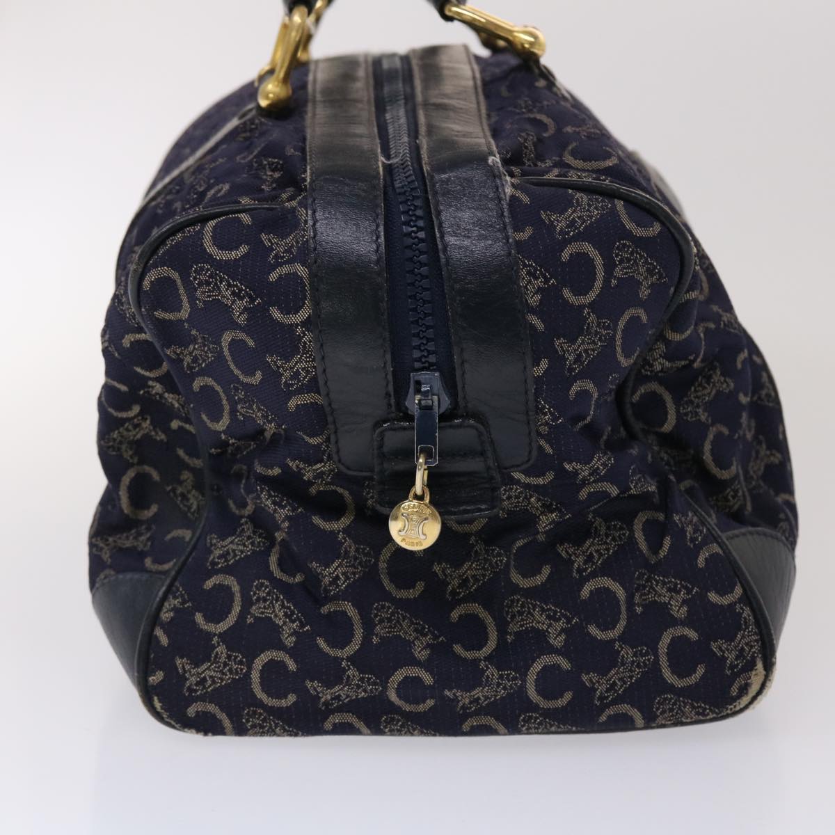 Luxury CELINE Boston Bag Canvas Leather Navy  ar8356
