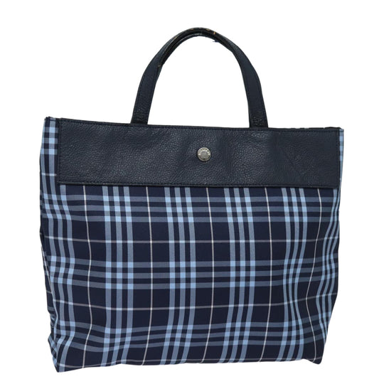 Luxury Burberry Nova Check Hand Bag Nylon Navy Auth ti1769