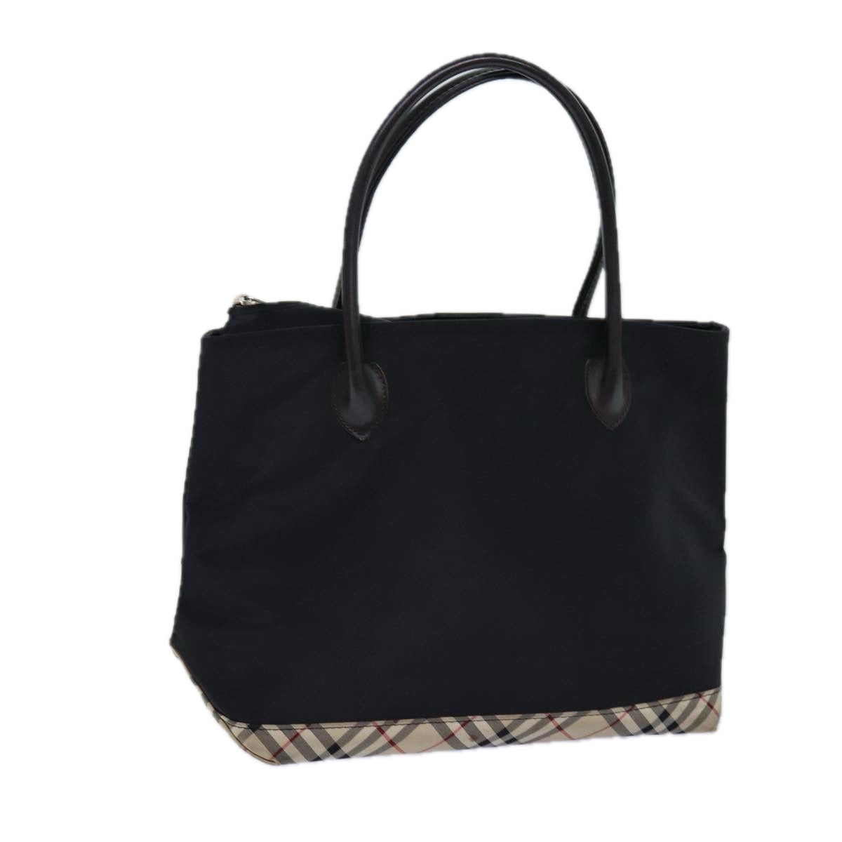 Luxury BurberrySs Nova Check Blue Label Hand Bag Canvas Black Auth ti1780