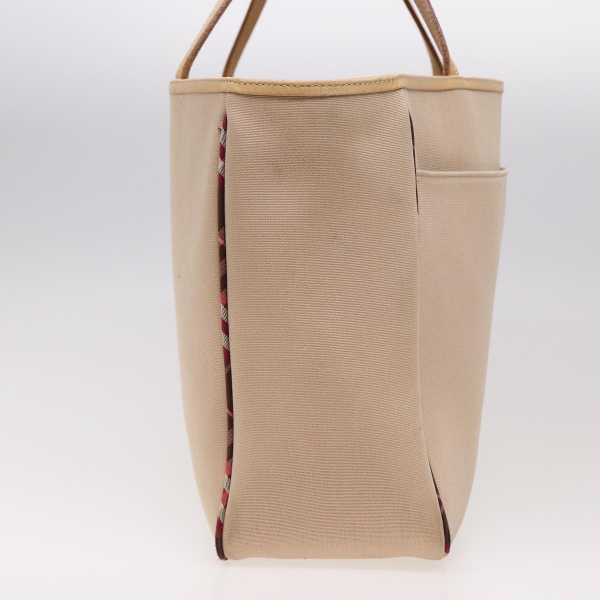 Luxury Burberry Nova Check Tote Bag Canvas Beige Auth ti1812