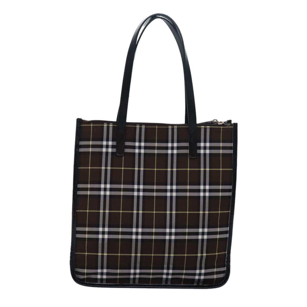 Luxury BurberrySs Nova Check Blue Label Tote Bag Nylon Leather Brown Black Auth ti1822