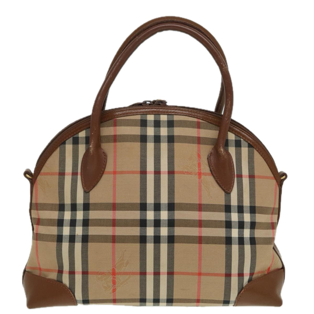 Luxury BurberrySs Nova Check Hand Bag Canvas Beige Auth ti1856