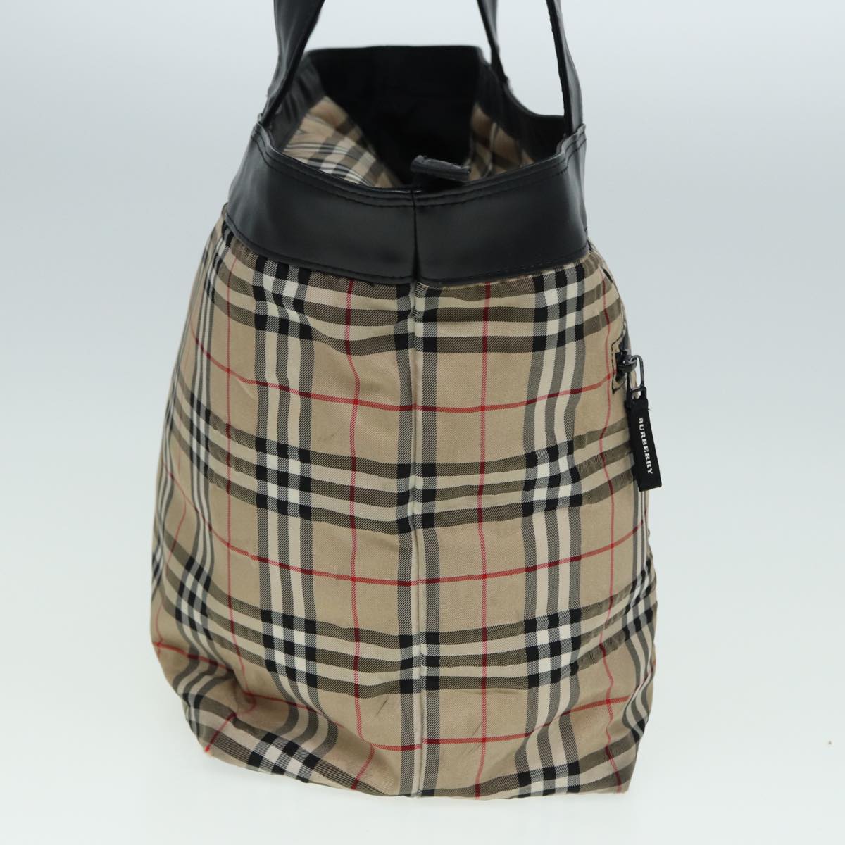 Luxury Burberry Nova Check Tote Bag Nylon Beige Black Auth ti1868